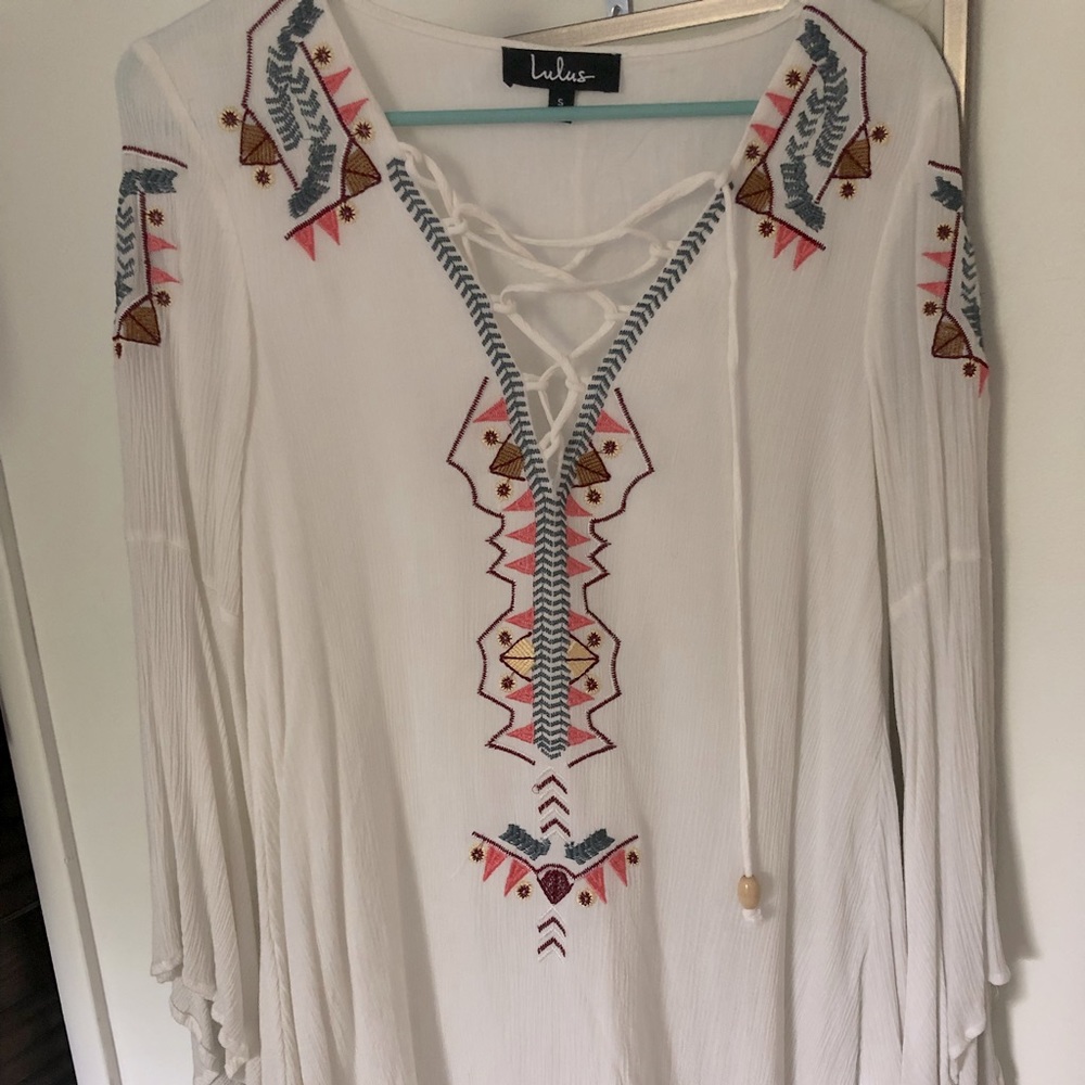 Lulus long flared sleeve mini tunic dress